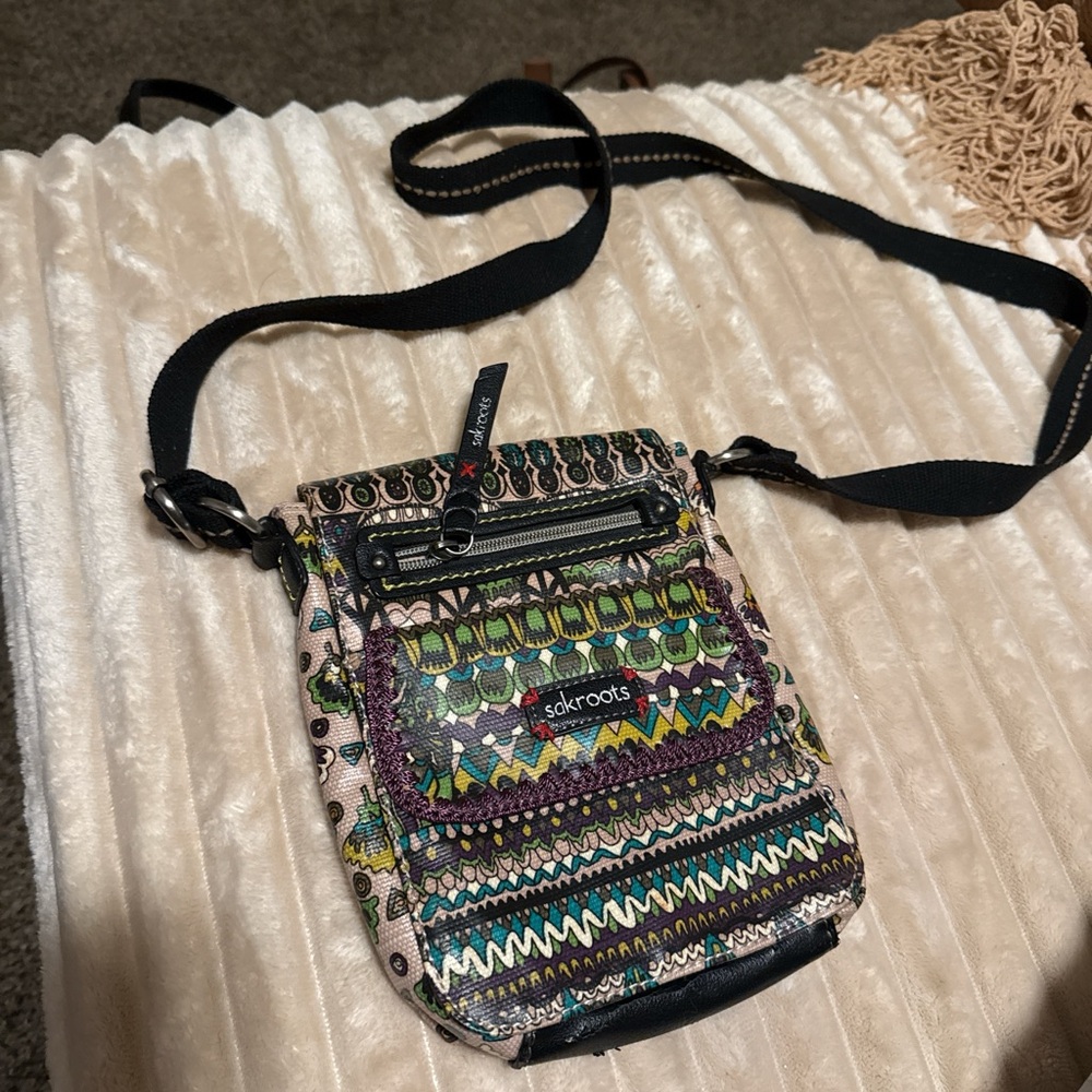 Sakroots Black Crossbody Bag with Geometric Design